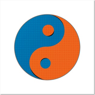 Yin Yang symbol design in orange and blue mosaic pattern Posters and Art